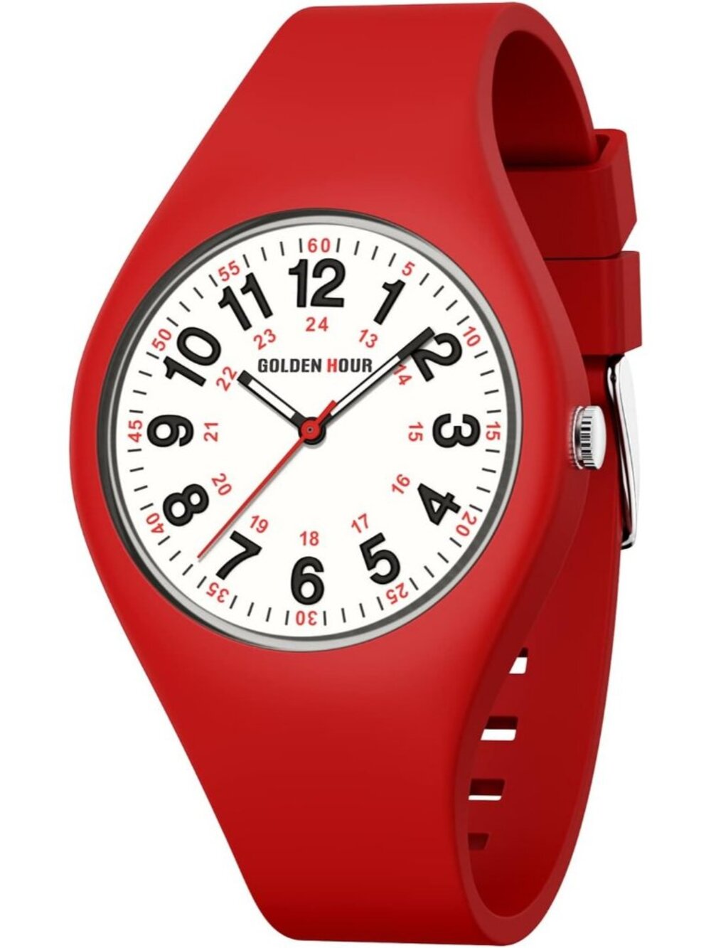 Unisex Red White Military Time Easy to Read Dial Jelly Silicone Strap Wristwatch